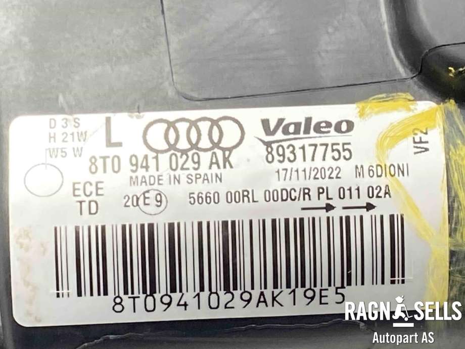Frontlykt venstre xenon til Audi A5 2007-2016 (Type I)  (8T0 941 029 AK|)