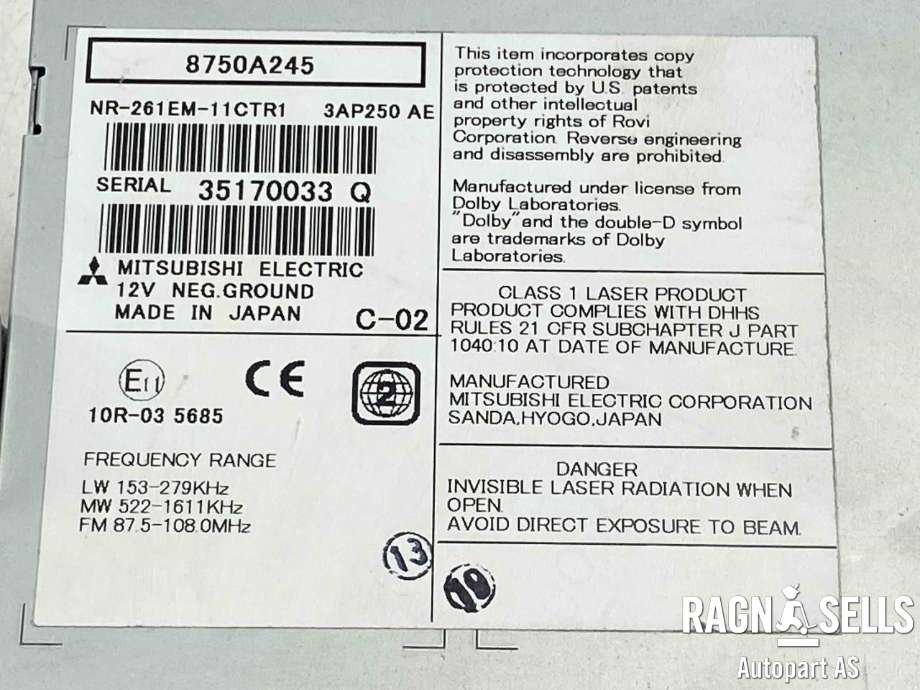 Bilstereo til Citroën C4, Aircross 2012-2017  (8750A245|16 081 244 80|NR261EM11CTR1)
