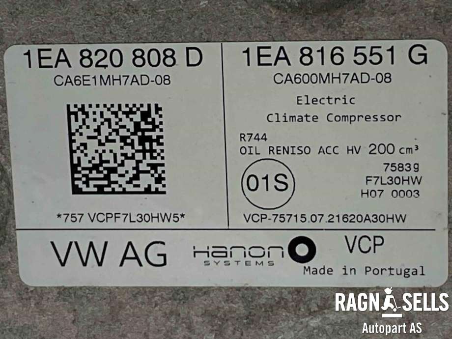 Aircondition kompressor elbil til Audi Q4 e-tron 2021-->>  (1EA 820 808 D|1EA 820 808 H|)