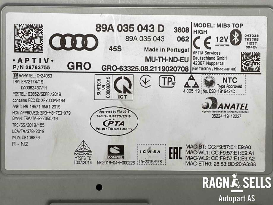Bilstereo til Audi Q4 e-tron 2021-->>  (89A035043D|)