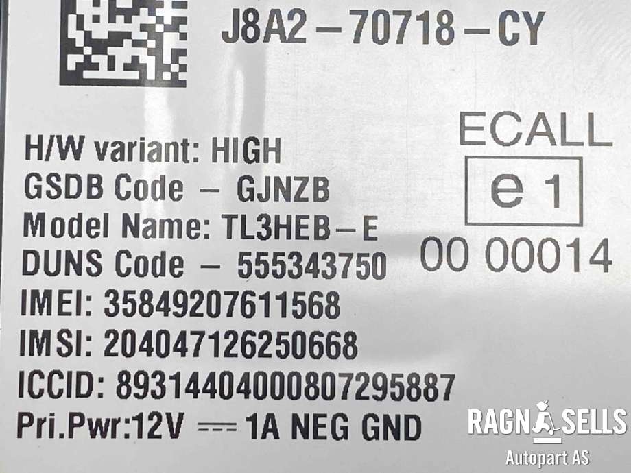 Styreenhet diverse til Jaguar I-PACE 2018-->>  (J8A270718CY|)
