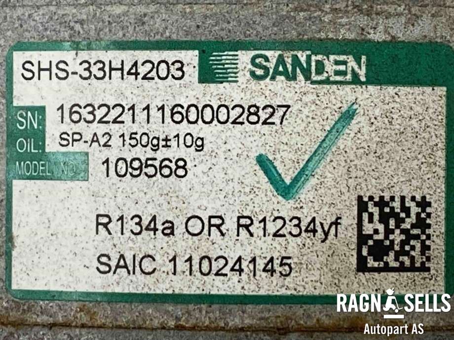 Aircondition kompressor elbil til MG ZS EV 2022-->> (Type I, Fase 2) (SANDEN|1053011252|SHS-33H4203|)