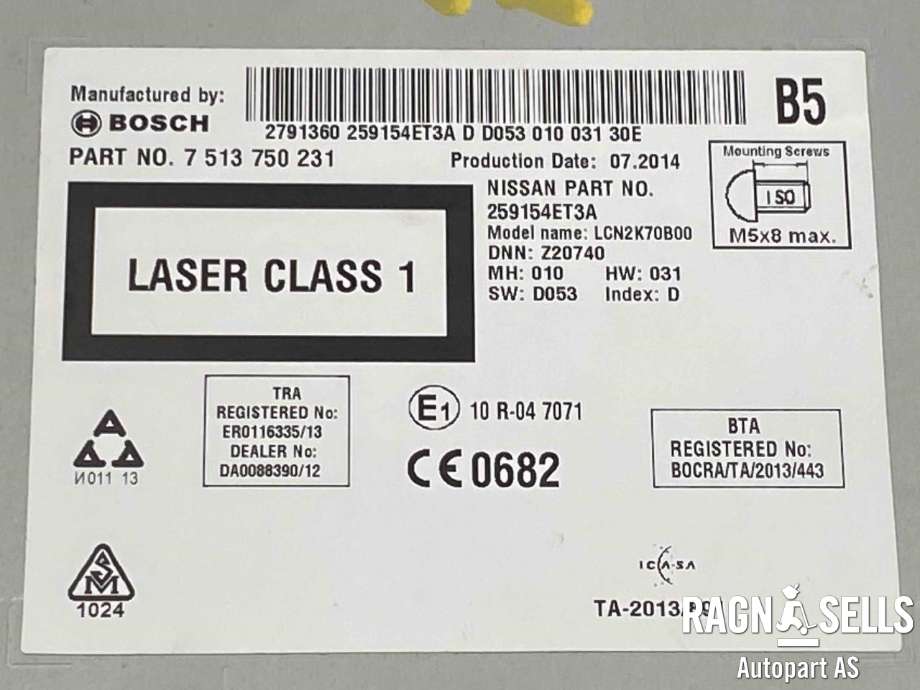 Bilstereo til Nissan Qashqai 2014-2021 (Type II)  (BOSCH||7 513 750 231|LCN2K70B00|Z20740|259154ET3A)