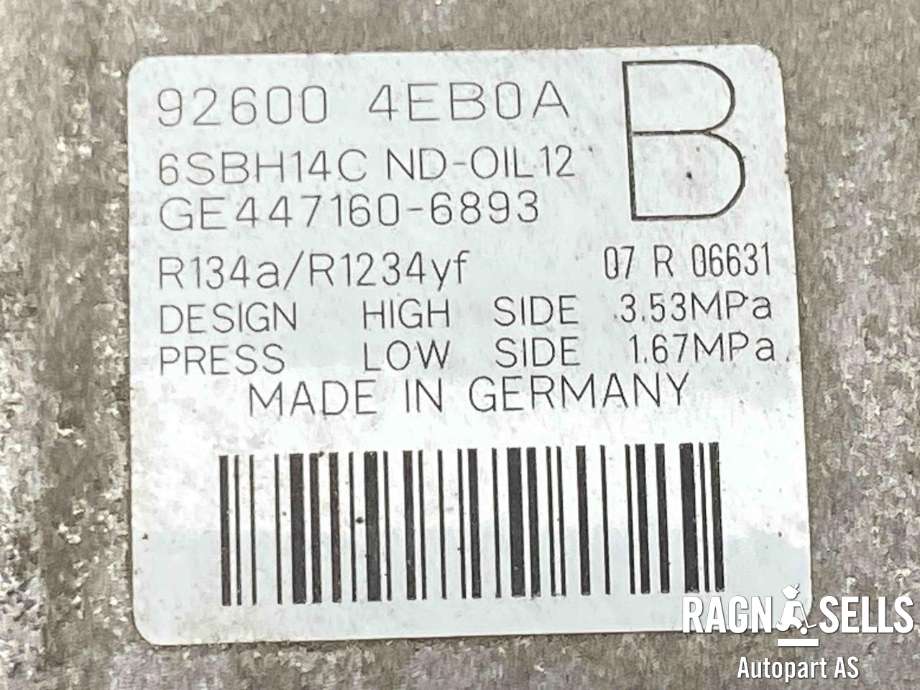Aircondition kompressor til Nissan Qashqai 2014-2021 (Type II)  (926004EB0A|)