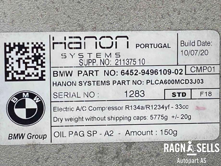 Aircondition kompressor hybrid til BMW X1 2015-2022 (F48) (F48) (HANON|64 52 9 496 106|)