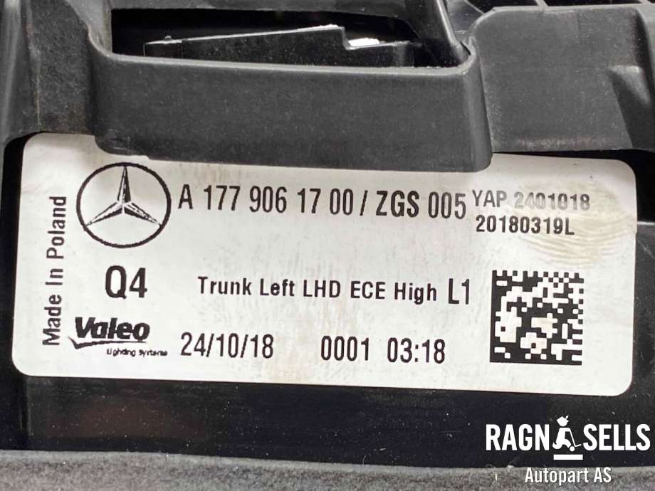 Baklykt venstre indre til Mercedes A-Klasse 2018-->> (W177) (W177) (A 177 906 17 00|)