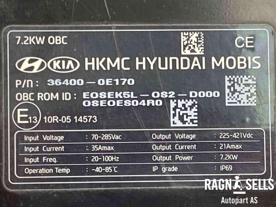 Batterilader (OBC - On Board Charger) til Hyundai Kona 2017-2021 (Type I, Fase 1)  (364000E170|)