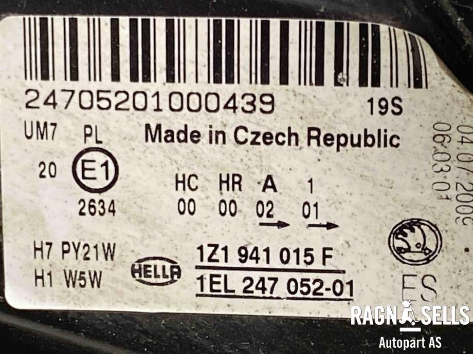 Frontlykt venstre halogen til Škoda Octavia 2009-2013 (Type II, Fase 2)  (1Z1 941 017 S|)