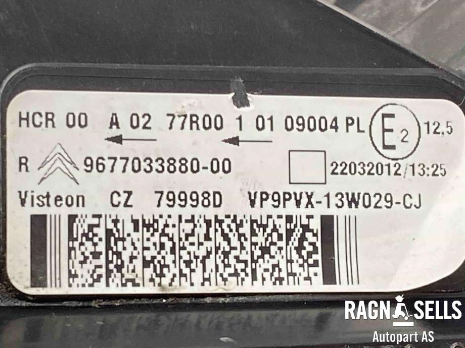 Frontlykt høyre halogen til Citroën DS3 2010-2019  (6206 Y0|16 069 314 80|)