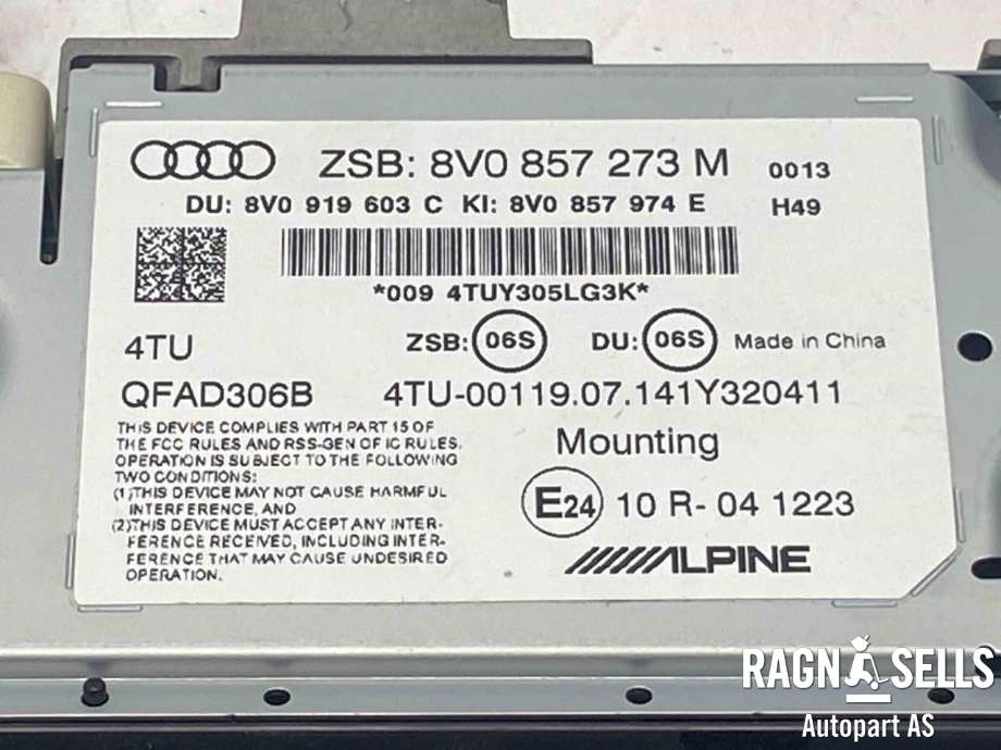 Bilstereo navigasjon skjerm til Audi A3 2012-2016 (Type III, Fase 1)  (8V0857273M|)