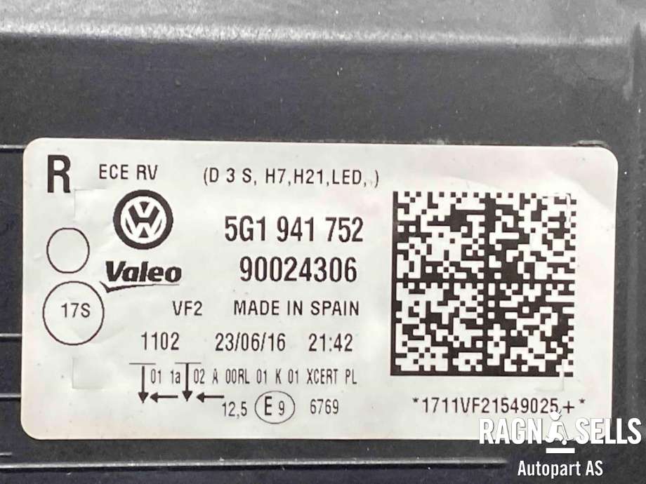 Frontlykt høyre xenon til VW Golf VII 2012-2017 (Fase 1)  (5G1 941 754|)