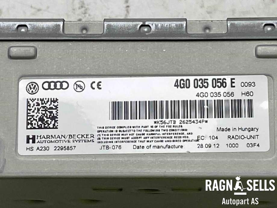 Bilstereo til Audi A7 2010-2014 (Type I, Fase 1)  (4G0 035 056 E|)