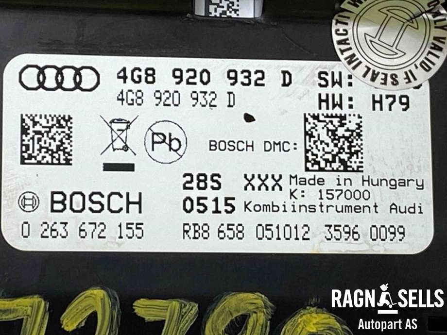 Instrumentpanel til Audi A7 2010-2014 (Type I, Fase 1)  (4G8 920 932 D|4G8 920 932 DX|)