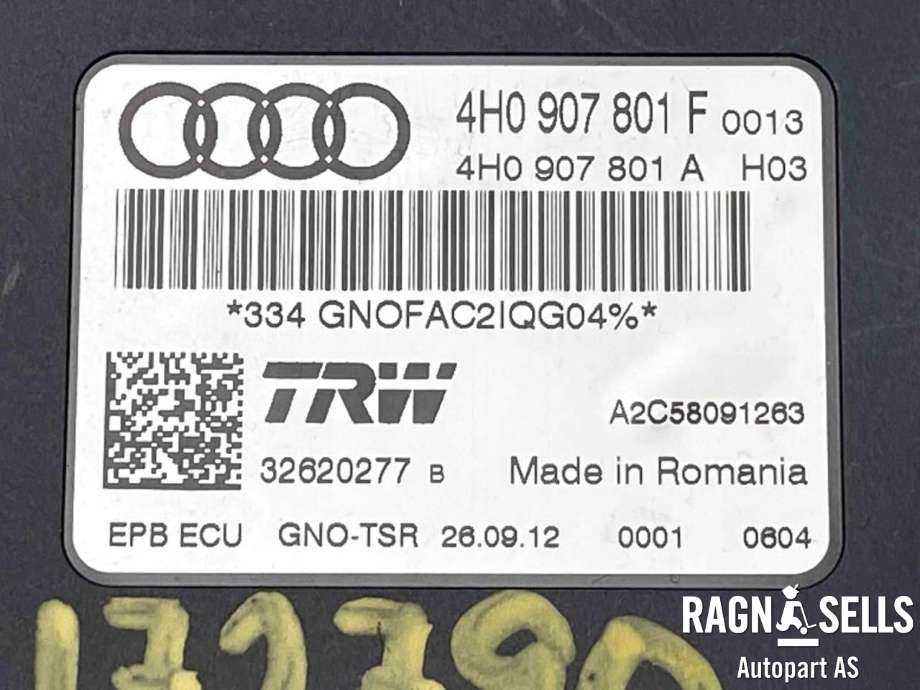 Styreenhet elektrisk parkbrems (EPB - Electric Parking Brake) til Audi A7 2010-2014 (Type I, Fase 1)  (4H0 907 801 F|)