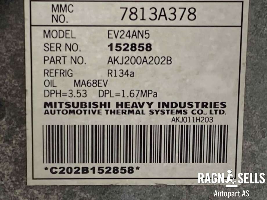 Aircondition kompressor hybrid til Mitsubishi Outlander 2012-2015 (Type III, Fase 1)  (7813A483|7813A378|AKJ200A202B|AKJ200A202D|AKJ200A202F|7813A379|7813A784)