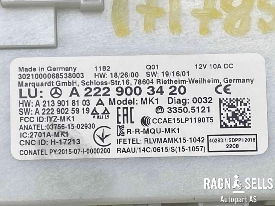 Styreenhet nøkkelfri/keyless til Mercedes EQC 2019-->>  (A 222 900 34 20||A 222 900 47 18)
