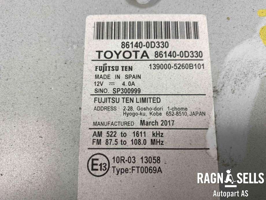 Bilstereo navigasjon til Toyota Yaris 2014-2020 (Type III, Fase 2)  (86140-0D330|)