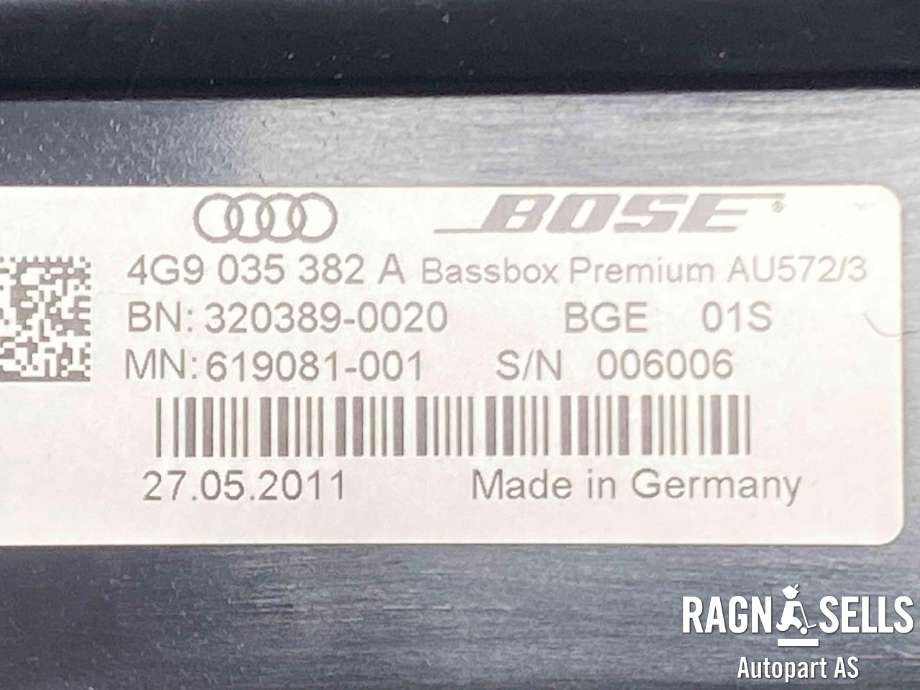Bilstereo sub-woofer til Audi A7 2010-2014 (Type I, Fase 1)  (BOSE|4G9 035 382 A|)