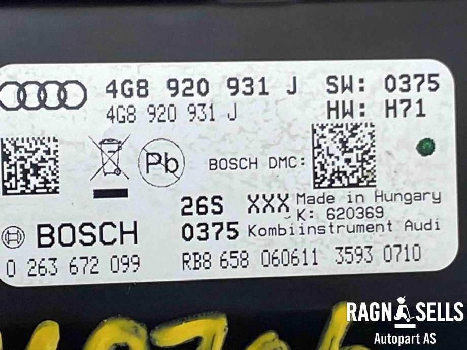 Instrumentpanel til Audi A7 2010-2014 (Type I, Fase 1)  (BOSCH|4G8 920 931 J|4G8 920 931 JX|)