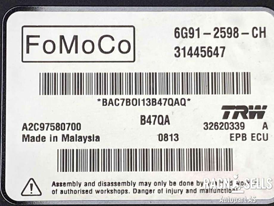 Styreenhet elektrisk parkbrems (EPB - Electric Parking Brake) til Volvo V60/V60 CC 2013-2018 (Type I, Fase 2)  (FOMOCO|31445647|)