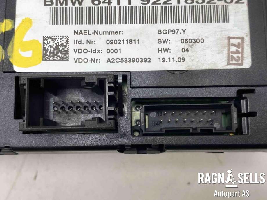 Varmeapparat betjening til BMW X1 2009-2015 (E84) (E84) (64 11 9 292 262|64 11 9 221 852|)