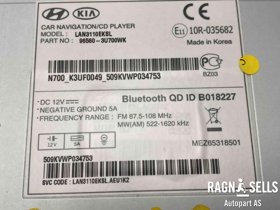 Bilstereo til Kia Sportage 2010-2016 (Type III)  (965603U700|965603U700WK|)