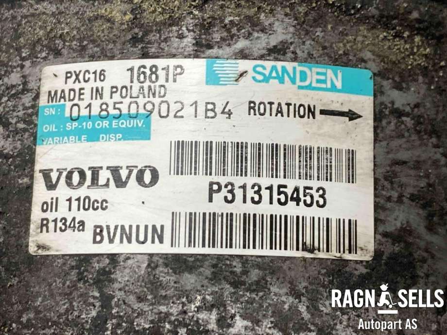 Aircondition kompressor til Volvo S60 2010-2014 (Type II, Fase 1)  (SANDEN|36011355|31315453|)