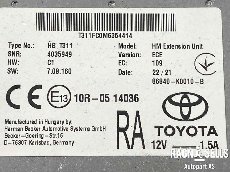 Styreenhet diverse til Toyota RAV4 2019-->> (Type V)  (86840-K0010-B|T311FC0M6354414|)