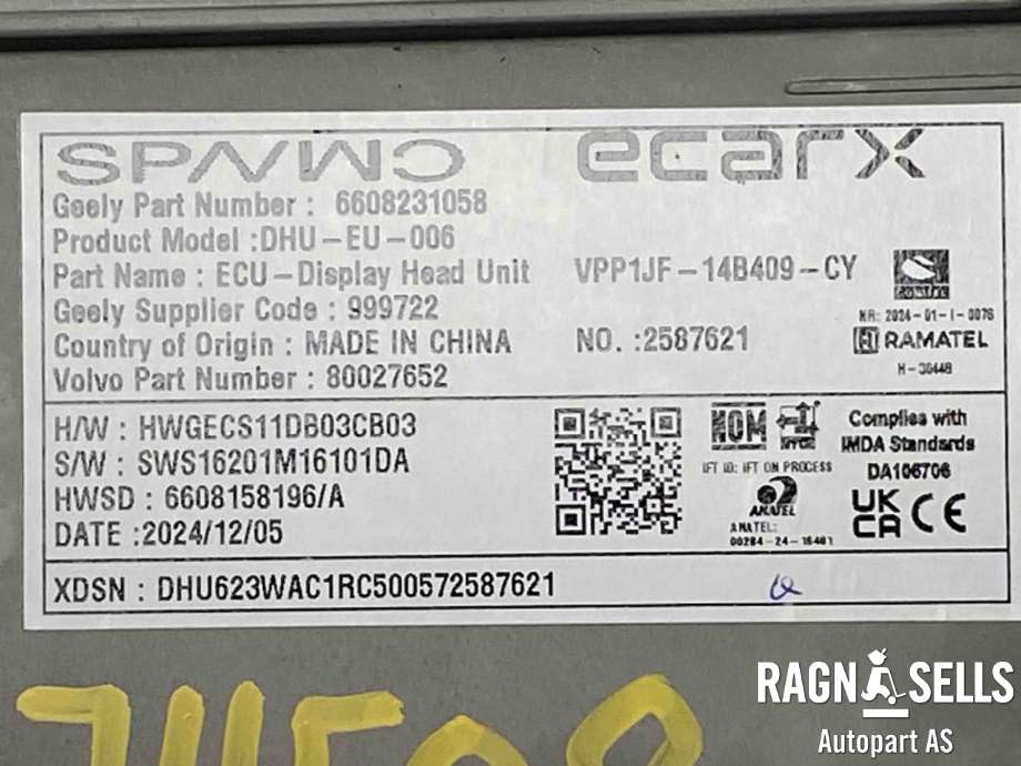 Bilstereo navigasjon til Volvo EX30 2023-->> (36003867|80027652|6608231058)