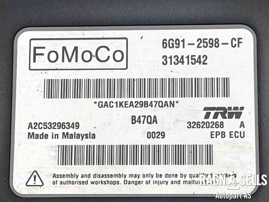 Styreenhet elektrisk parkbrems (EPB - Electric Parking Brake) til Volvo XC60 2008-2013 (Type I, Fase 1)  (FOMOCO|31445647|31341542|6G91-2598-CF)