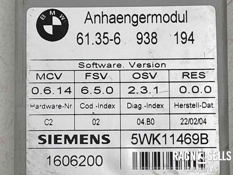 Styreenhet hengerfeste til BMW 5-Serie 2003-2010 (E60/E61) (E60/E61) (61.35-6 938 194|5WK11469B|)