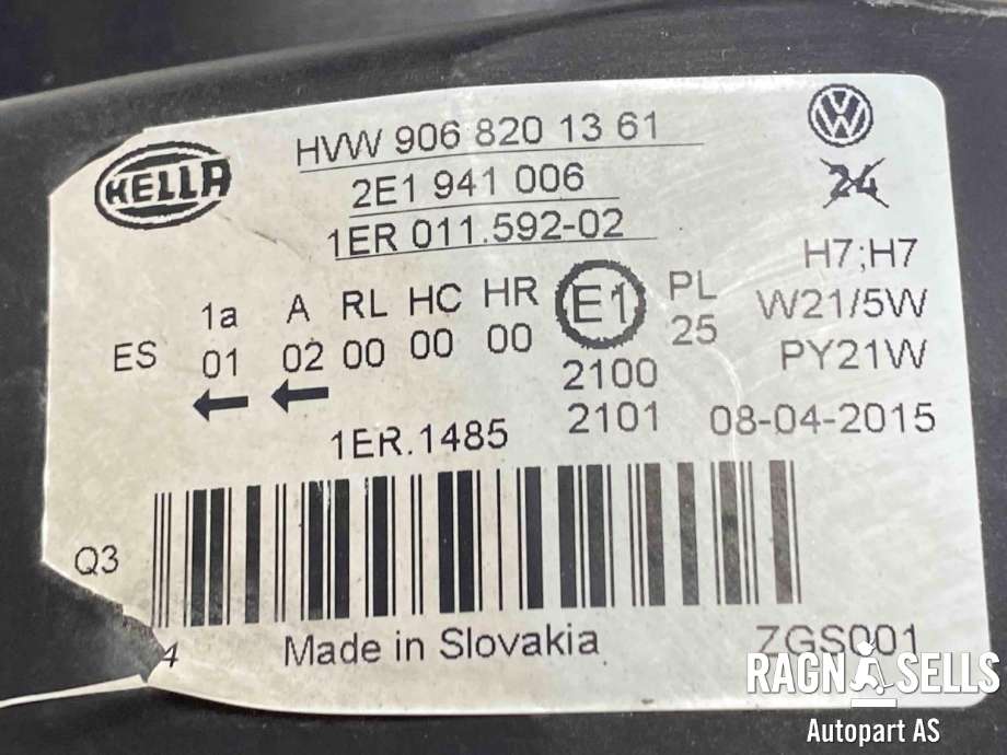 Frontlykt høyre halogen til VW Crafter 2011-2016 (Type I, Fase 2) (2E1 941 006|)