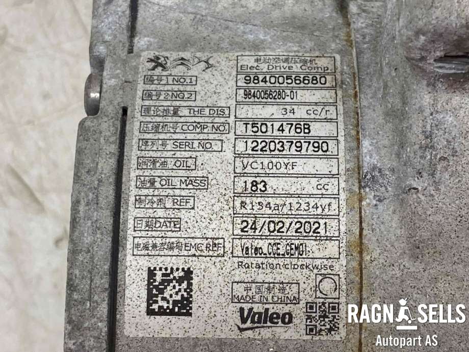 Aircondition kompressor elbil til Peugeot e-2008 2019-->>  (9840056680|16 756 632 80|)