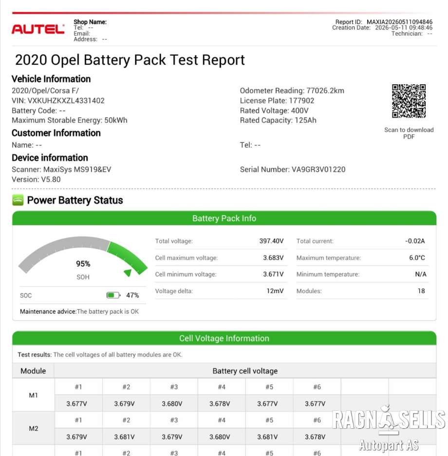 Batteripakke elbil til Opel Corsa-e 2019-->>  