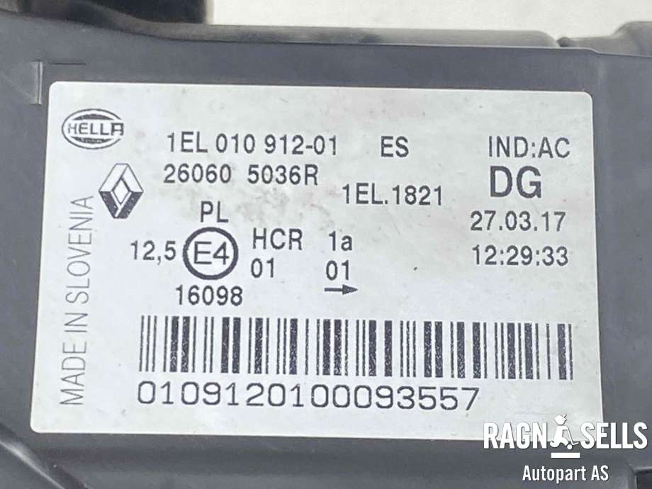 Frontlykt venstre halogen til Renault Zoe 2013-2019 (Fase 1) (26060 5036R|)
