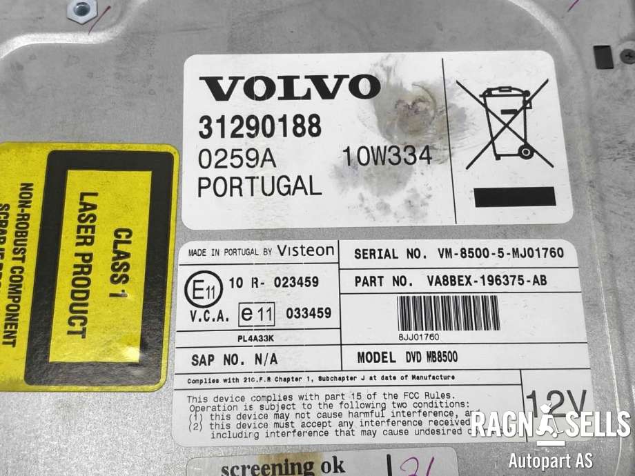 Bilstereo CD-veksler til Volvo V70 2007-2013 (Type III, Fase 1)  (31290188|)