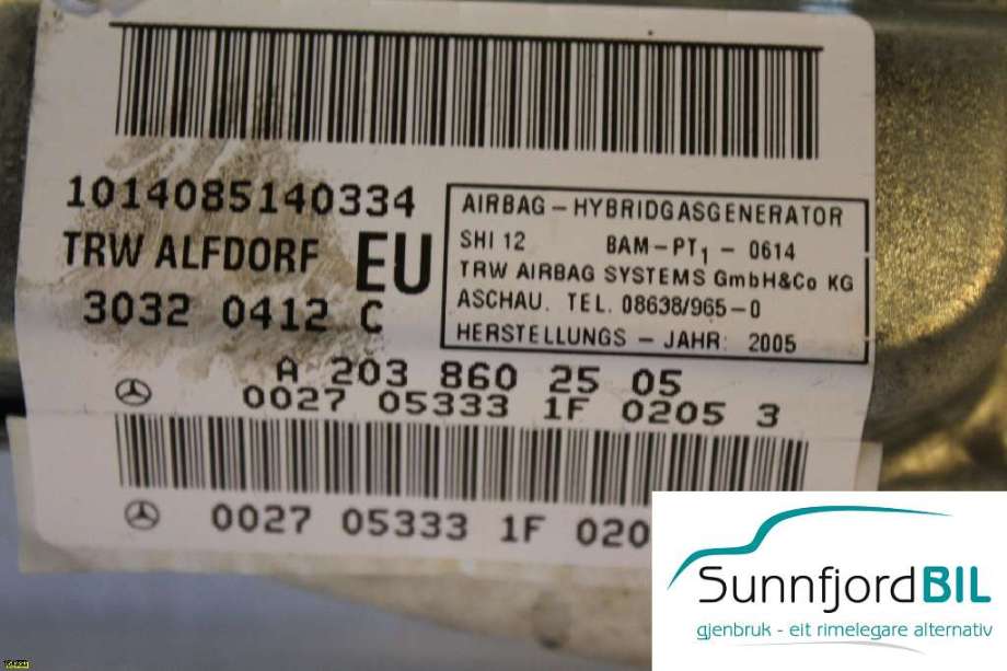 Airbag sidepute venstre til Mercedes C-Klasse 2004-2007 (Fase 2) (W203) (W203) (MERCEDES|0027053331F0205|30320412|)