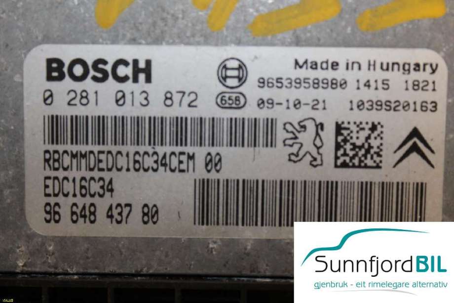 Styreenhet motor til Citroën Berlingo 2008-2015 (Type II, Fase 1) (CITROEN|9664843780|0281013872|)