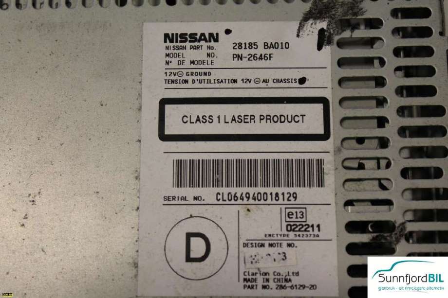 Bilstereo diverse til Nissan Primera 2002-2007 (P12) (P12) (NISSAN||28185BA010)
