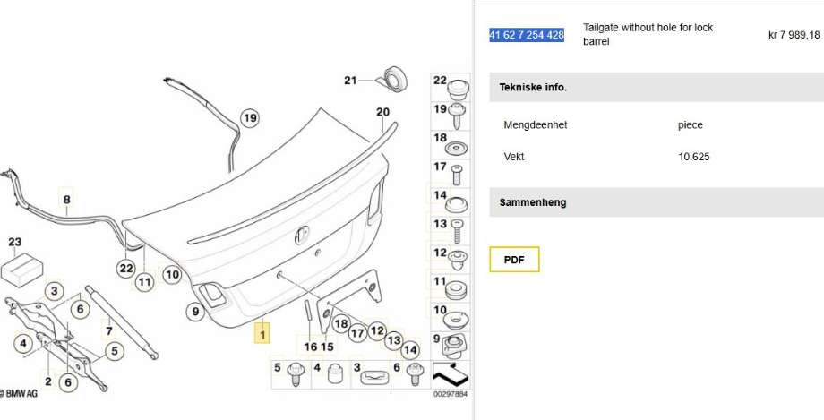 Bakluke sedan til BMW 3-Serie 2005-2011 (E90/E91/E92/E93) (E90/E91/E92/E93) (BMW|41 62 7 254 428|)