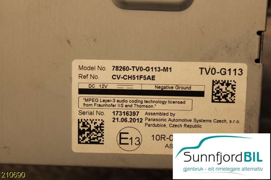 Multimedia display (MCU - Media Controller Unit) til Honda Civic 2012-2015 (Type IX, Fase 1)  (HONDA|CH51F5AE|)
