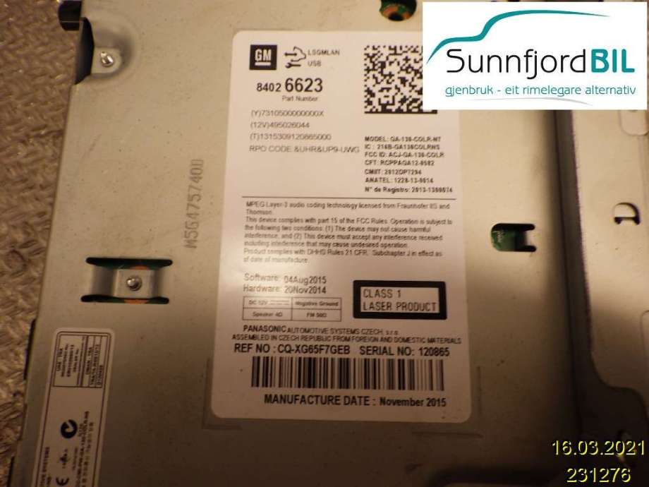 Bilstereo til Opel Mokka 2012-2016 (Type I, Fase 1)  (OPEL|84026623|)