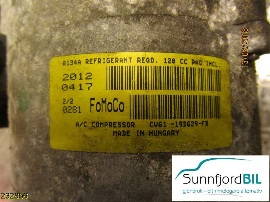 Aircondition kompressor til Ford Focus 2011-2014 (Type III, Fase 1)  (FORD|CV6119D629FB|)