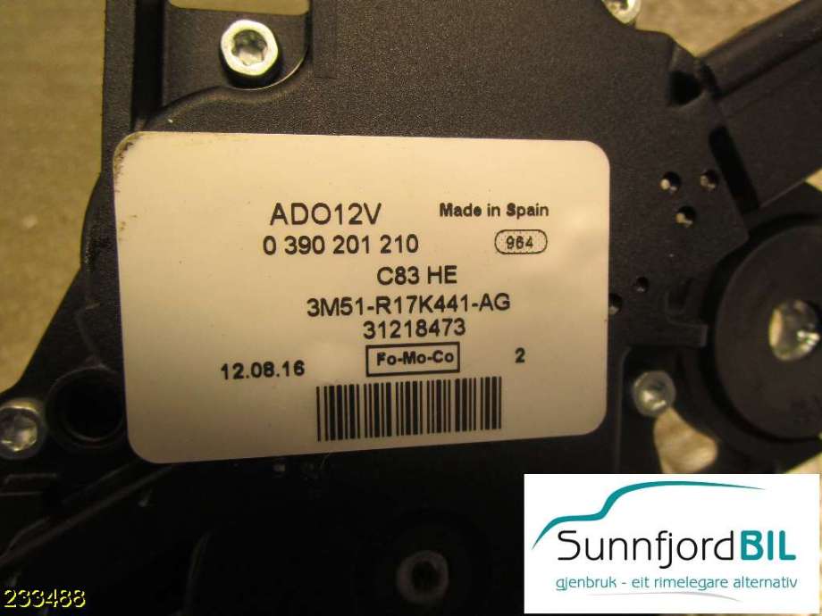 Viskermotor bakrute til Ford S-Max 2010-2015 (Type I, Fase 2)  (FORD|3M51-R17K441-AG|)