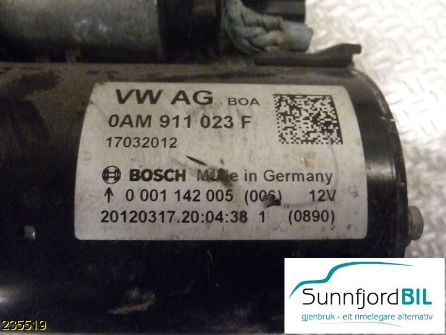 Starter til Audi A1 2010-2014 (Type I, Fase 1)  (AUDI|0AM 911 023 F|0AM 911 023 FX|0AM911023F)