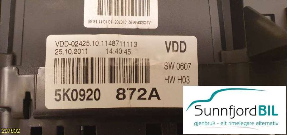Instrumentpanel til VW Golf VI 2008-2012  (VOLKSWAGEN|5K0920872A|)