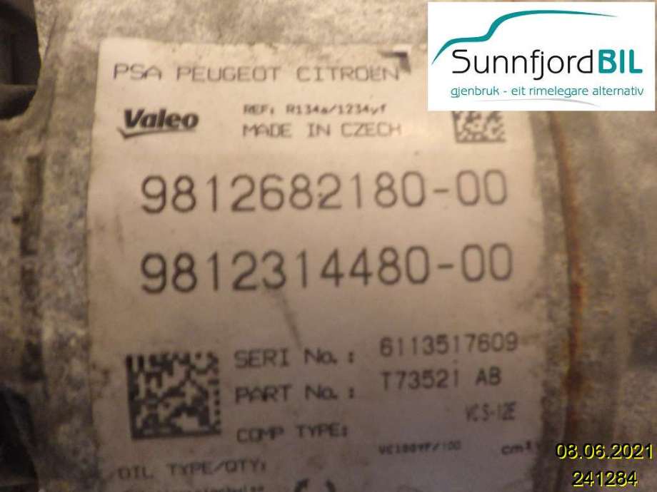Aircondition kompressor til Citroën C4, Picasso 2013-2018 (Type II)  (CITROEN|98 126 821 80|9812682180 00|9812314480 00)