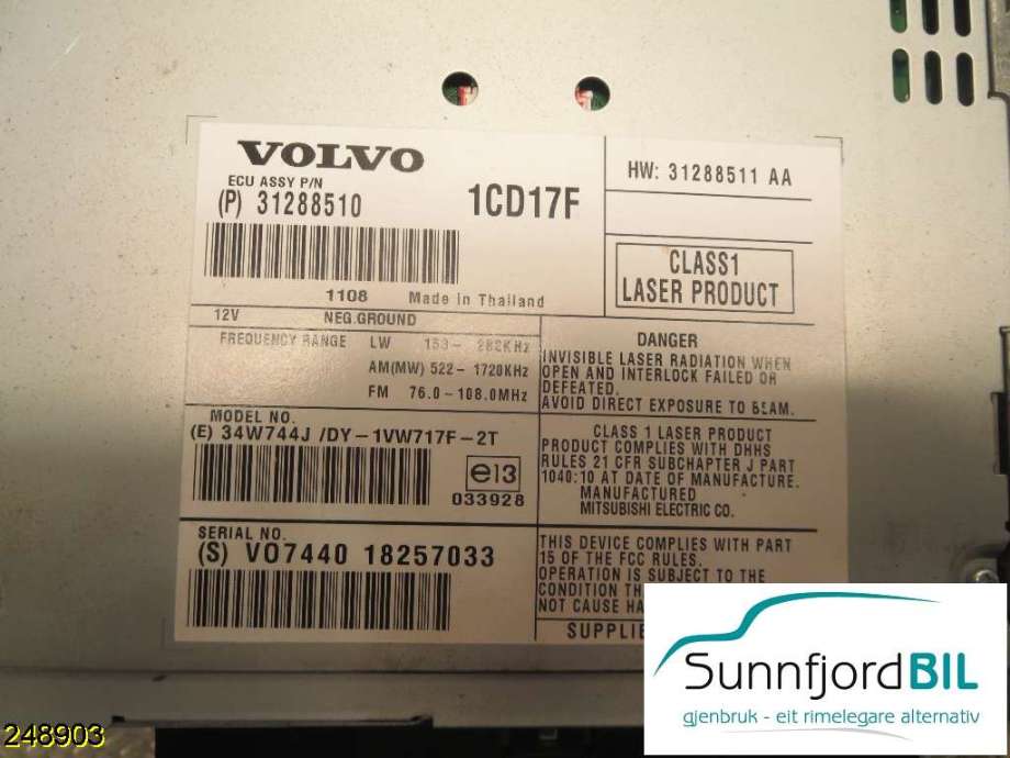 Bilstereo til Volvo V50, 2007-2012 (Fase 2)  (VOLVO|31288510)