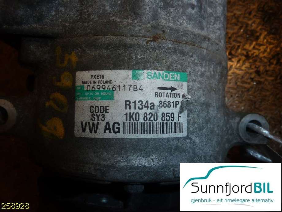 Aircondition kompressor til VW Touran 2007-2010 (Type I, Fase 2)  (VOLKSWAGEN|1K0820859F|)