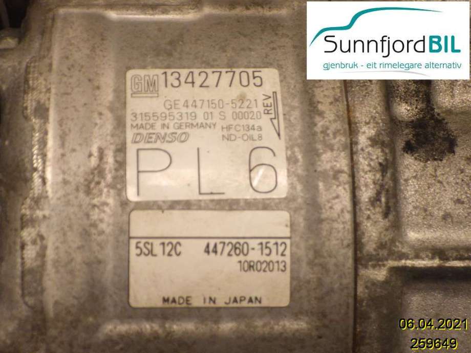 Aircondition kompressor til Opel Corsa E 2015-2019  (OPEL|4471505221|4472601512|13427705)